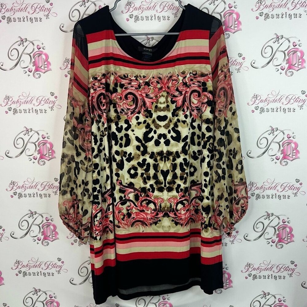 Style & Co. Mini dress cheetah leopard red black Multicolor Animal Print Top